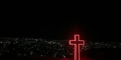 red neon light cross signage